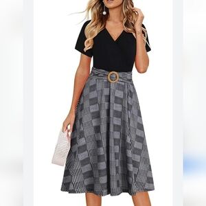 HELYO Women's Black White V-Neck Shortsleeve Flare Dress Size XL NWT